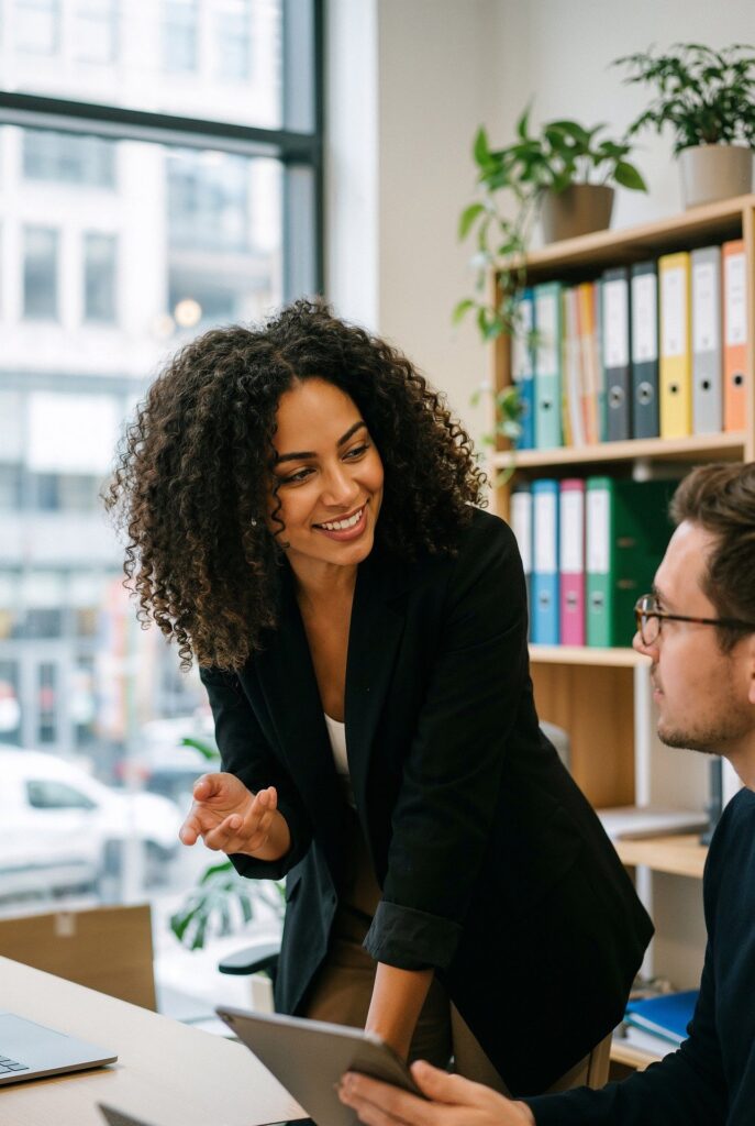 Consultante souriante dans un bureau